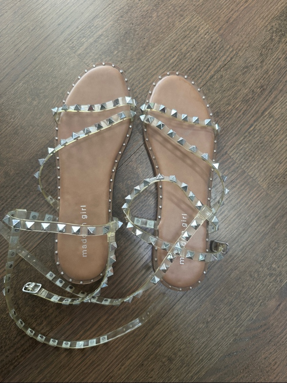 Madden Girl Clear Studded Strappy Sandal - Tan Footbed